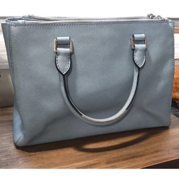 👉LAST CHANCE‼️ Michael Kors Sutton Metallic Silver Stripe Saffiano Satchel - Picture 2 of 16